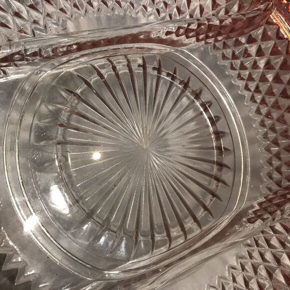 Vintage Indiana Glass Diamond Cut Glass Relish Tray With Ruby Rim 3 Sections 12" - Picture 7 of 9